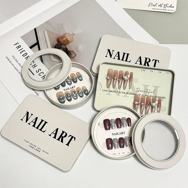 False Nail Press On Wearing Circular Iron Display Box With Display Card Nail Packing Box For Fake Nails Finished Product Peaceful Pleasures Health and Wellness