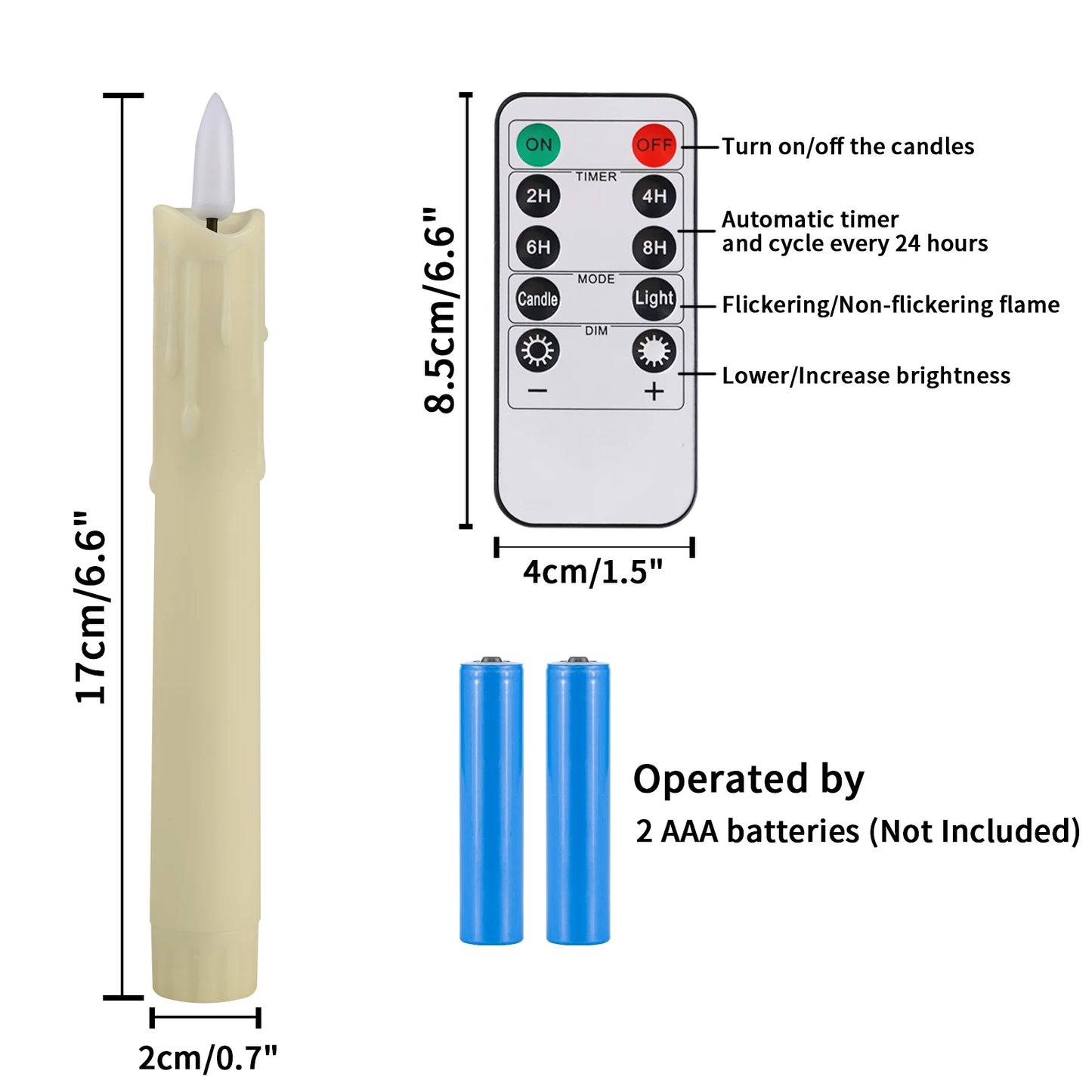 Pack of 6/12/24pc LED Flameless Flickering Taper Candles with Remote Ivory Candlesticks for Xmas Wedding Fireplace Decoration Peaceful Pleasures Health and Wellness