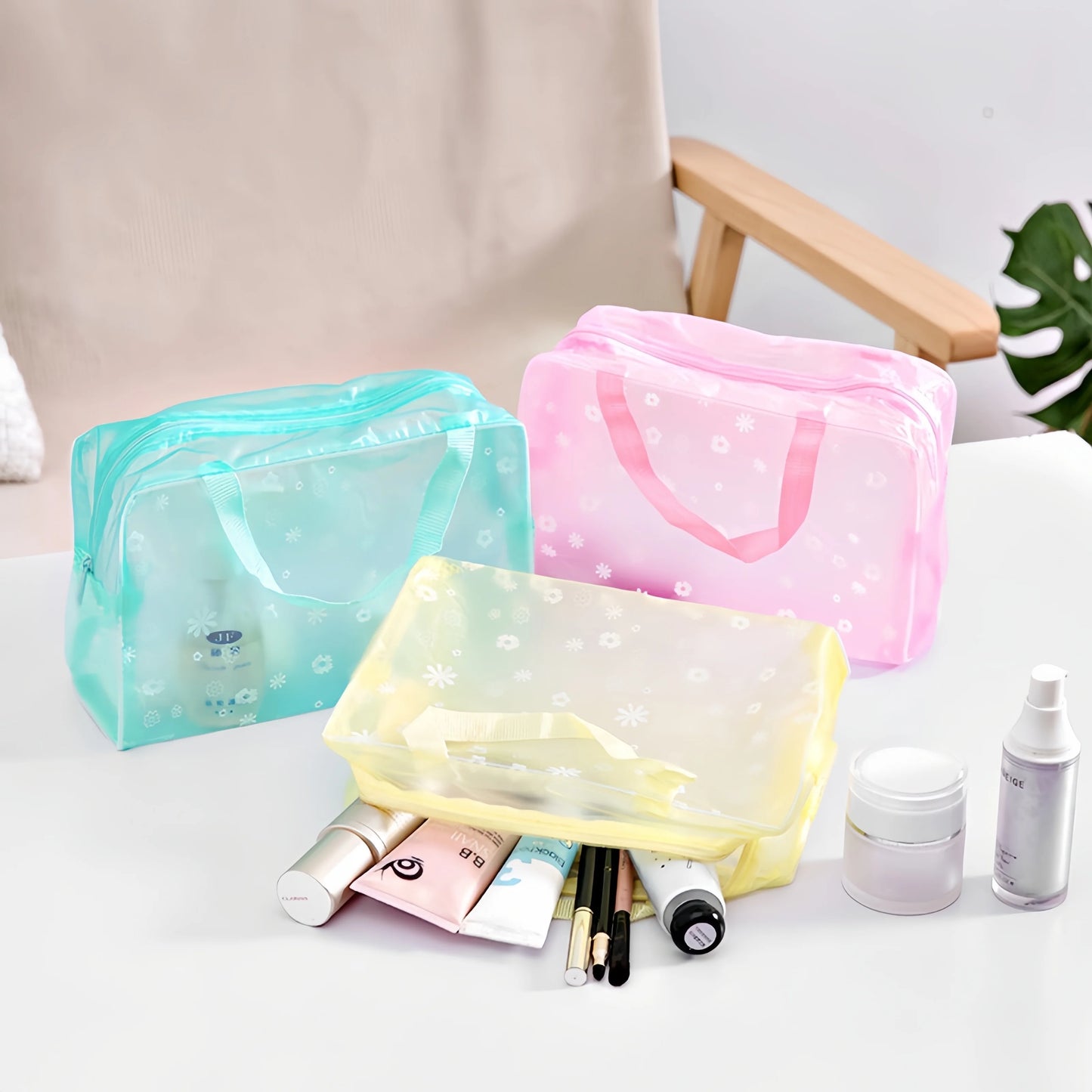5pcs PVC Cosmetic Bag Set - Unisex-Adult Water-resistant Transparent Makeup Pouch Set with Secure Zipper Closure Peaceful Pleasures Health and Wellness