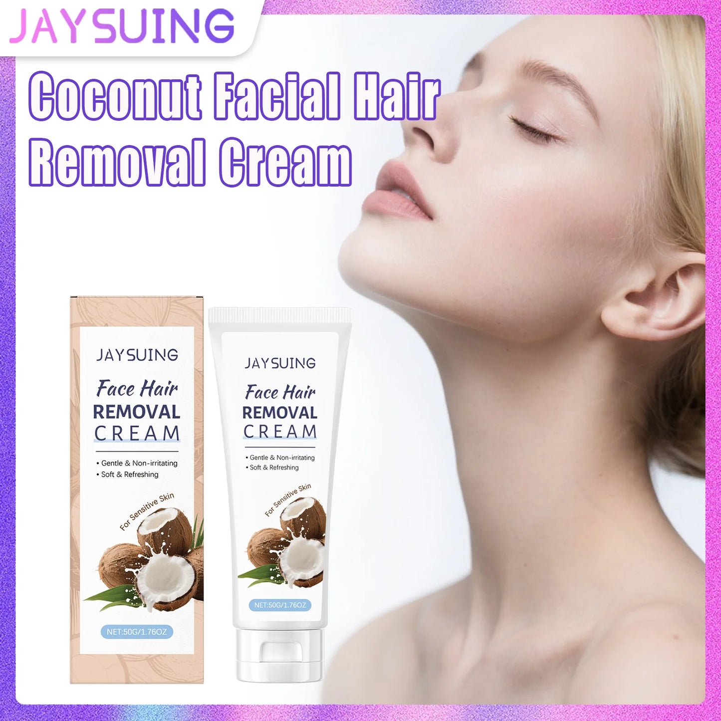 Coconut Hair Removal Cream Gently Softens Facial Hair Follicles Effortlessly Removes Fine Facial Hair Skin-Smoothing Lotion Peaceful Pleasures Health and Wellness