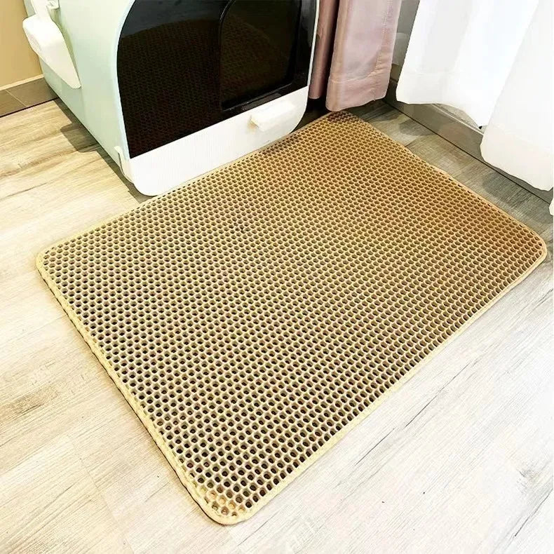 Large size Cat Litter Mat Eva Double Layer Waterproof Cat Litter Mat Pet Litter Box Mat Pet Toilet Cat Mat Cat Toilet Mat Peaceful Pleasures Health and Wellness Light Yellow