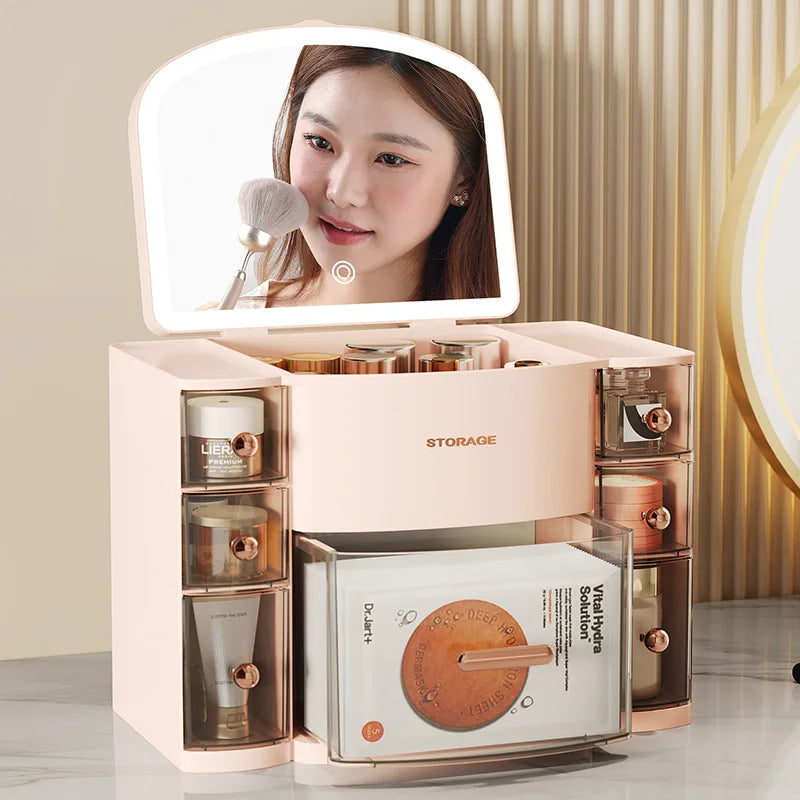 Large Capacity Cosmetic Storage Box with Mirror Dustproof Multifunctional Makeup Organizer Shelf for Vanity Table Home Use Peaceful Pleasures Health and Wellness