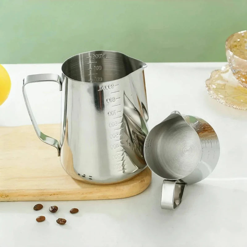 304 Stainless Steel Latte Art Cup Scale Milk Foam Pot Scale Latte Cappuccino Cream Steam Home Cafe Milk Foam Cup 350/550/900ML Peaceful Pleasures Health and Wellness