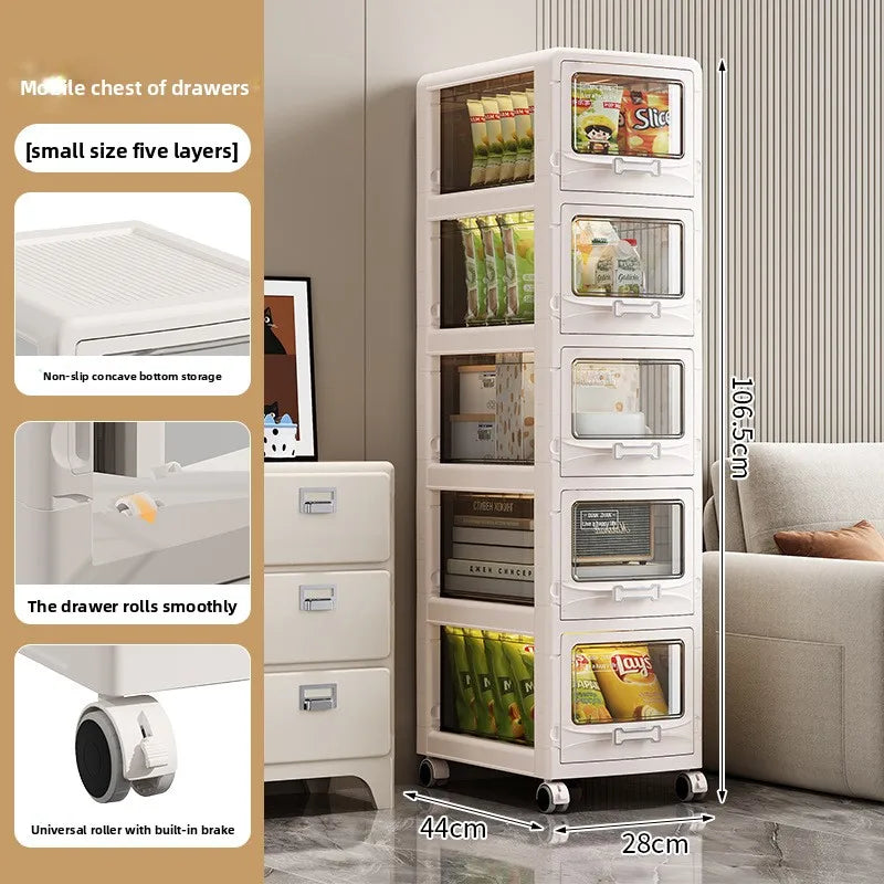 Drawer Storage Cabinet with Wheels: Heavy-Duty Large Capacity Organizer for Snacks, Toys & Household Items in Living Room Peaceful Pleasures Health and Wellness 5 Layer 28cm