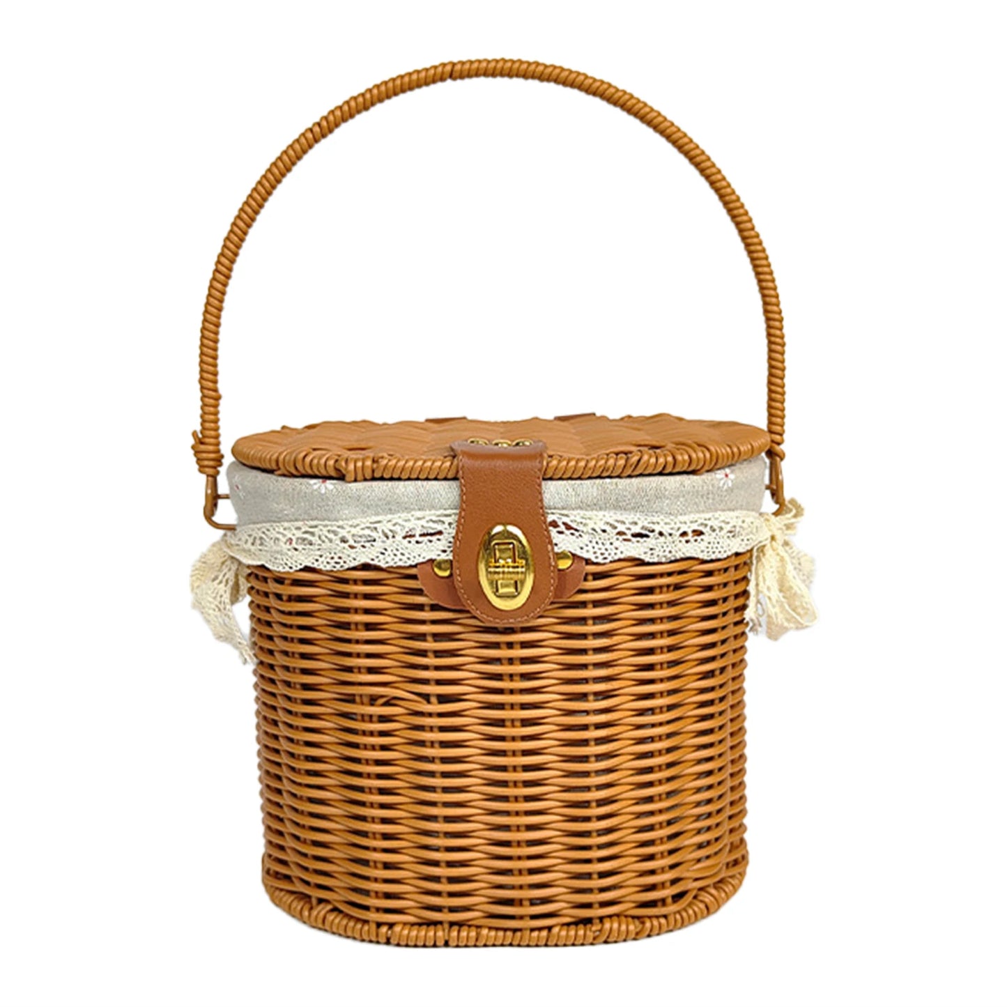 Vintage Country Style Picnic Basket with Belt Buckle Decoration for Outdoor Use Peaceful Pleasures Health and Wellness Dark brown