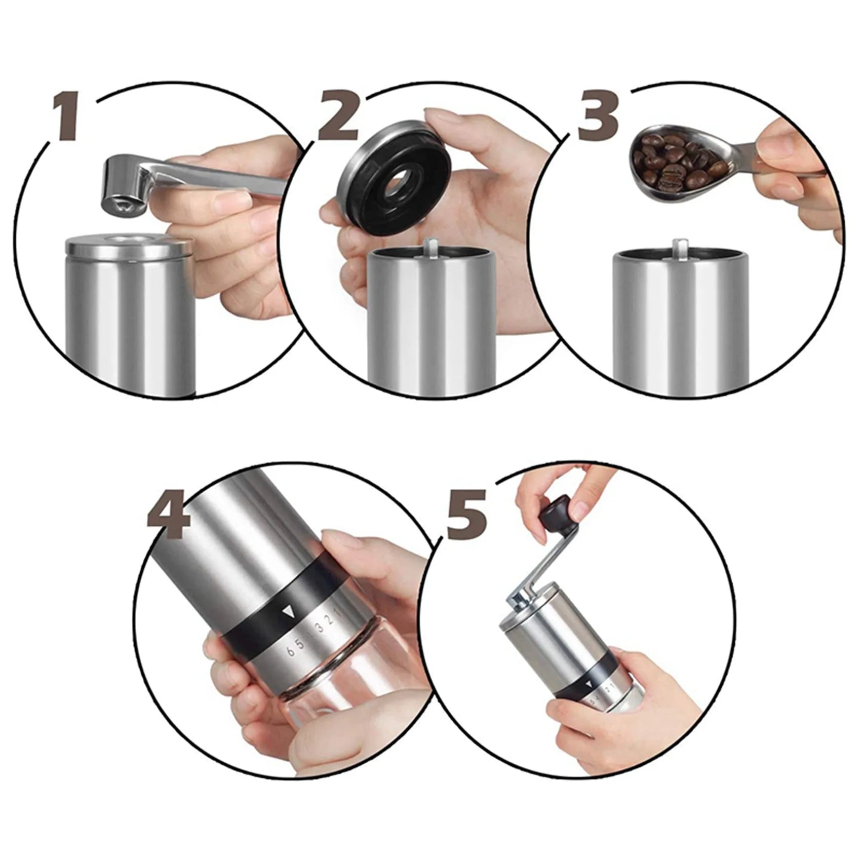 A36T-2X Manual Coffee Grinder - Hand Coffee Mill With Burrs 6 Adjustable Settings - Portable Hand Crank (Straight) Peaceful Pleasures Health and Wellness