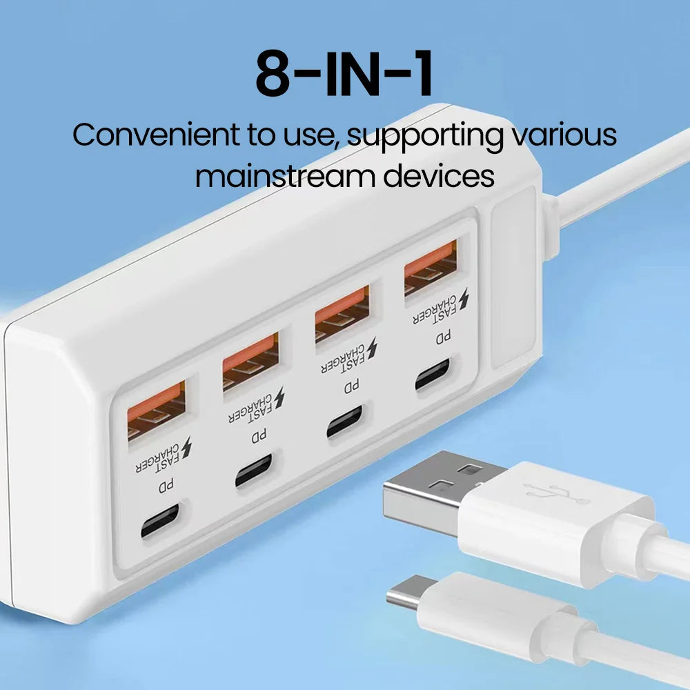 8-in-1 USB Power Outlet Adapter | 25W PD Type-C Fast Charging