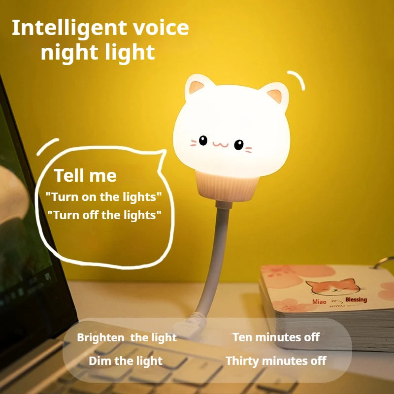USB Night Light LED Voice Control Cute Cartoon Night Lamp Bear Kitten Remote Control for Baby Kid Bedroom Decor Bedside Lamp Peaceful Pleasures Health and Wellness