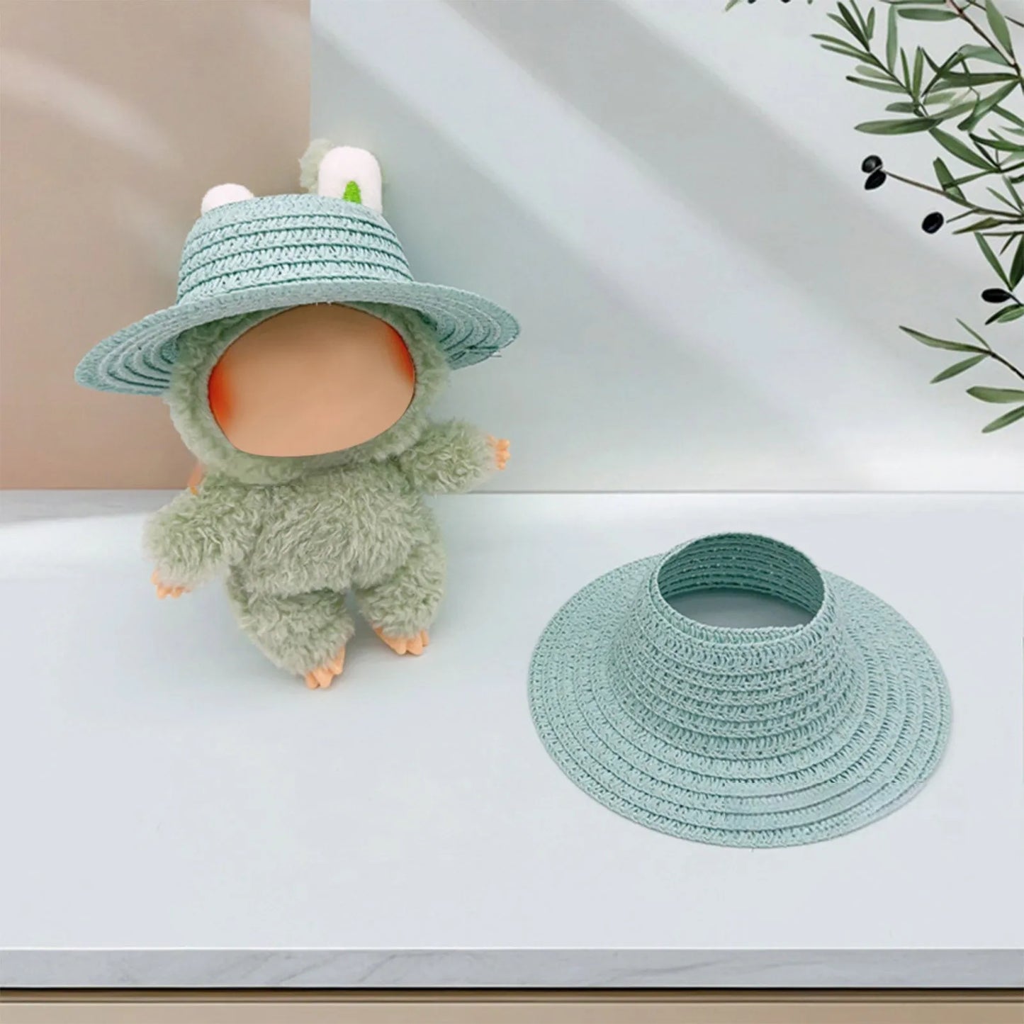 Colored Empty Straw Hat For Ropa Labubu Lovely Little Doll Accessories Cute Hat Decoration Peaceful Pleasures Health and Wellness Light Blue One Size