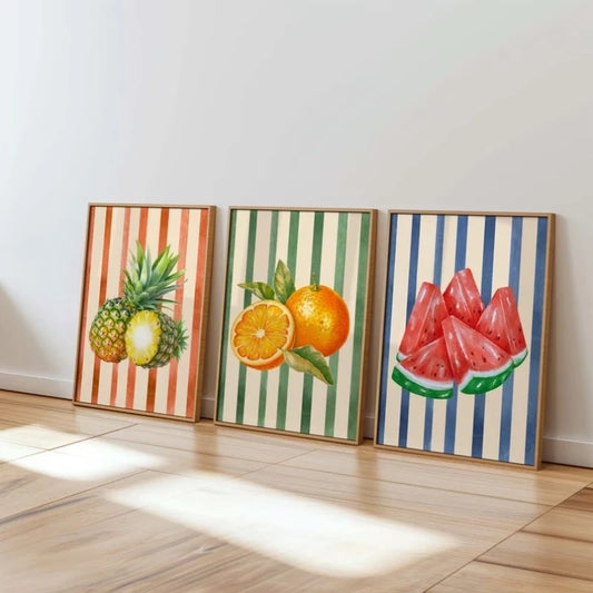 3-Piece Tropical Fruit Canvas Wall Art | Orange Watermelon Pineapple Canvas Wall Art Set Peaceful Pleasures Health and Wellness G5083-3pcs 21x30cm Unframed