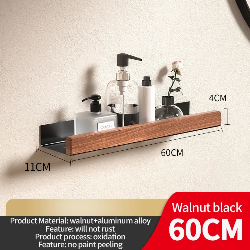 Wood & Aluminum Corner Shower Shelf | Wall-Mounted Organizer Corner Shower Shelf Peaceful Pleasures Health and Wellness wood black 60cm
