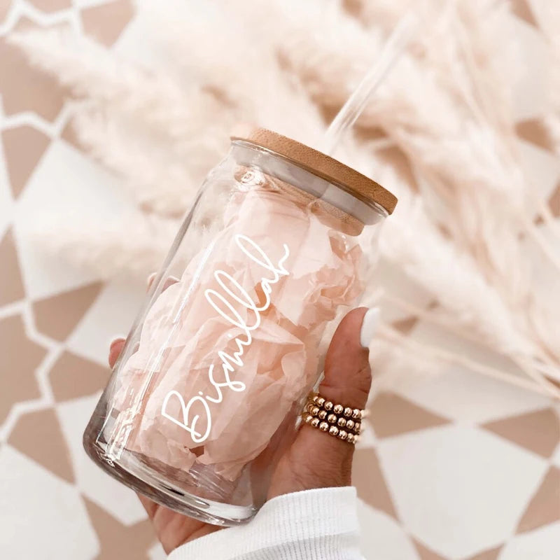 Bismillah Glass Can Cup with Lid & Straw | Eid Ramadan Gift Glass Can Cup Peaceful Pleasures Health and Wellness