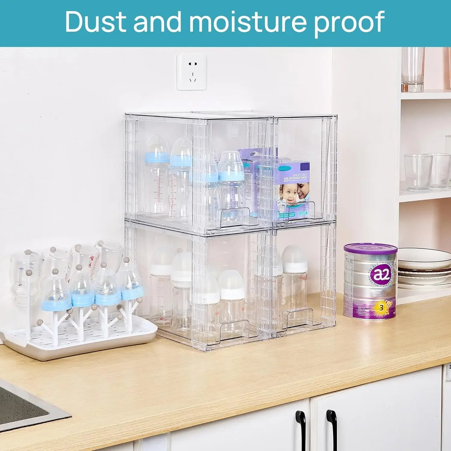 4 Pack Clear Stackable Storage Drawers, 9.7" High Plastic Organizers for Skincare, Bathroom, Kitchen Organization Peaceful Pleasures Health and Wellness