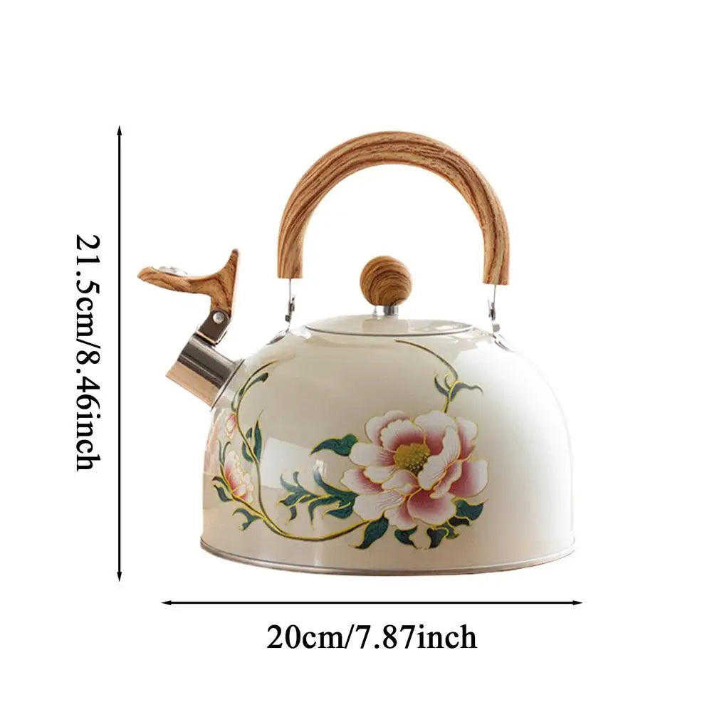 3L Vintage Floral Tea Kettle Stove Top Safe Teapot with Handle Retro Kitchen Kettle for Home Decor, Housewarming Gift Peaceful Pleasures Health and Wellness cream colored