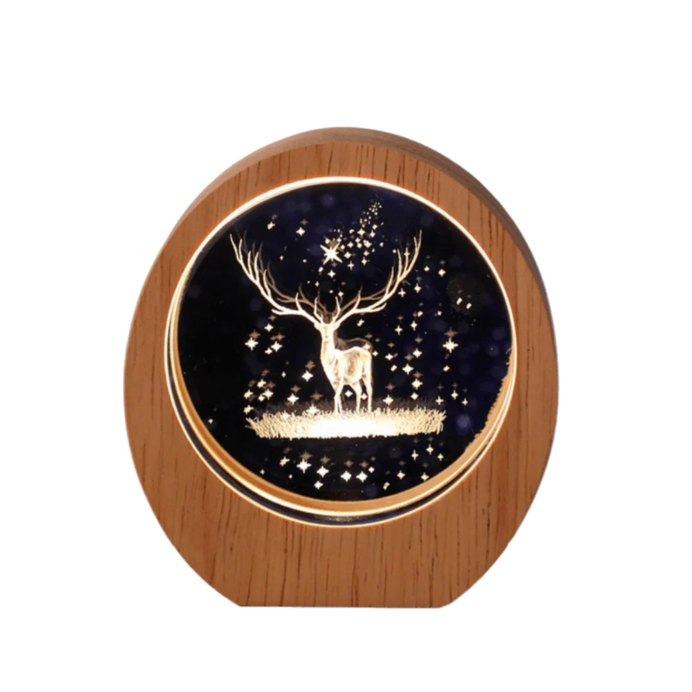 3D Solar System Planet Night Light – Wood Base Crystal Glow