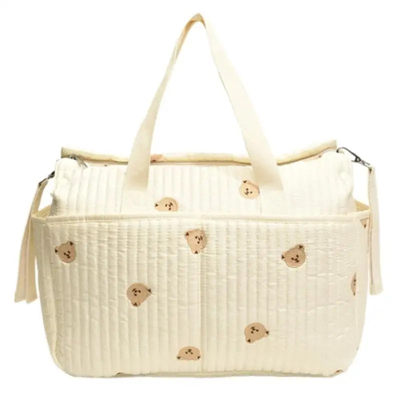 Floral & Bear Embroidery Baby Diaper Bag – Stylish Mom Handbag