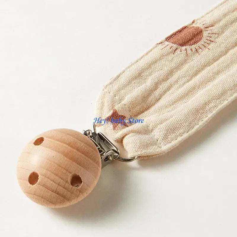 Baby Pacifier Clip Chain | Cotton & Wood Holder for Newborns