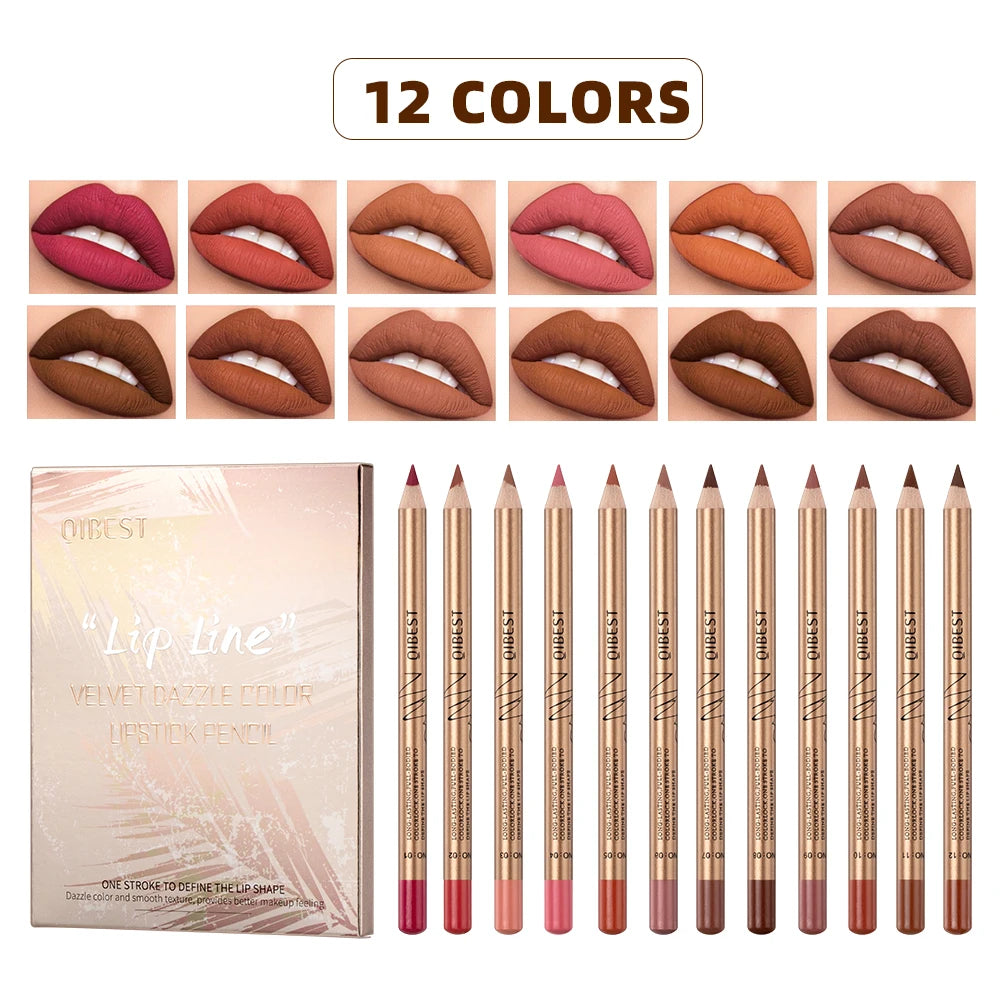 QIBEST 12 Colors Lipliner Pencil Sets Long Lasting Waterproof Matte Lipstick Pens Lip Liner Cosmetics Professional Makeup Tool Peaceful Pleasures Health and Wellness