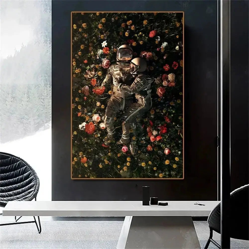 Abstract Astronaut Space Flower Canvas Wall Art Poster | Modern Canvas Wall Art Peaceful Pleasures Health and Wellness