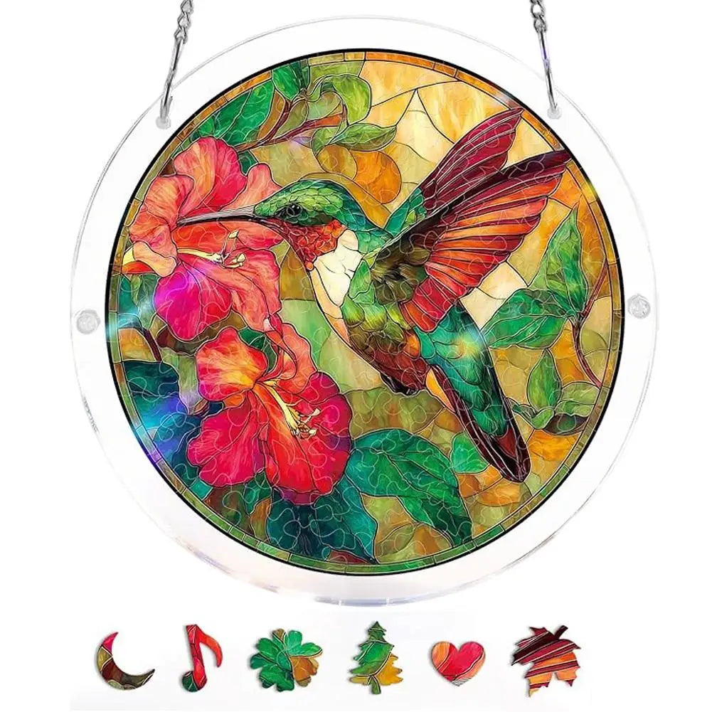 Stained Glass Acrylic Hummingbird Suncatcher Window Hanging