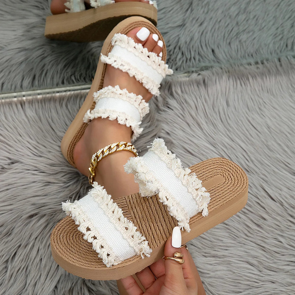Women's Flax Slide Slippers | Summer Beach Flip Flop Sandals