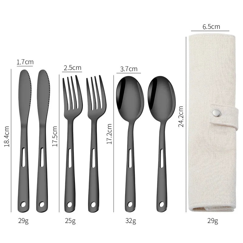 Stainless Steel Knife Fork and Spoon Set New Creative Outdoor Camping Western Cuisine Tableware Picnic Travel Portable Tableware Peaceful Pleasures Health and Wellness black