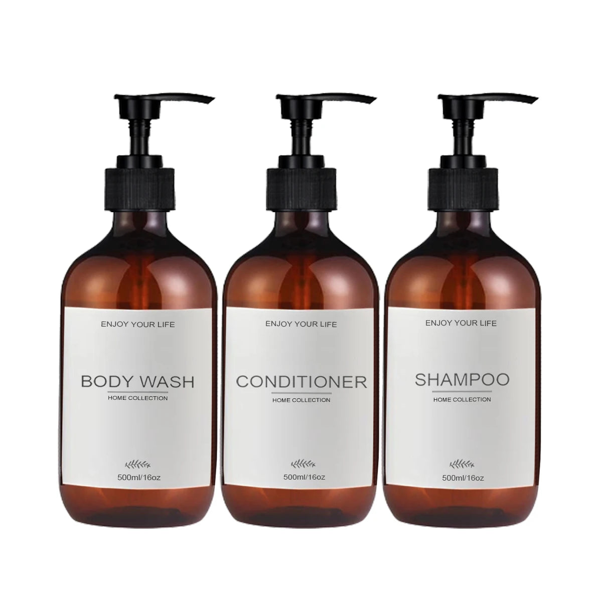 500ml Shampoo and Conditioner Bottles Dispenser 3 Pack Soap Shampoo Dispenser Bottles with Pump Conditioner Shower Container Peaceful Pleasures Health and Wellness Brown 1