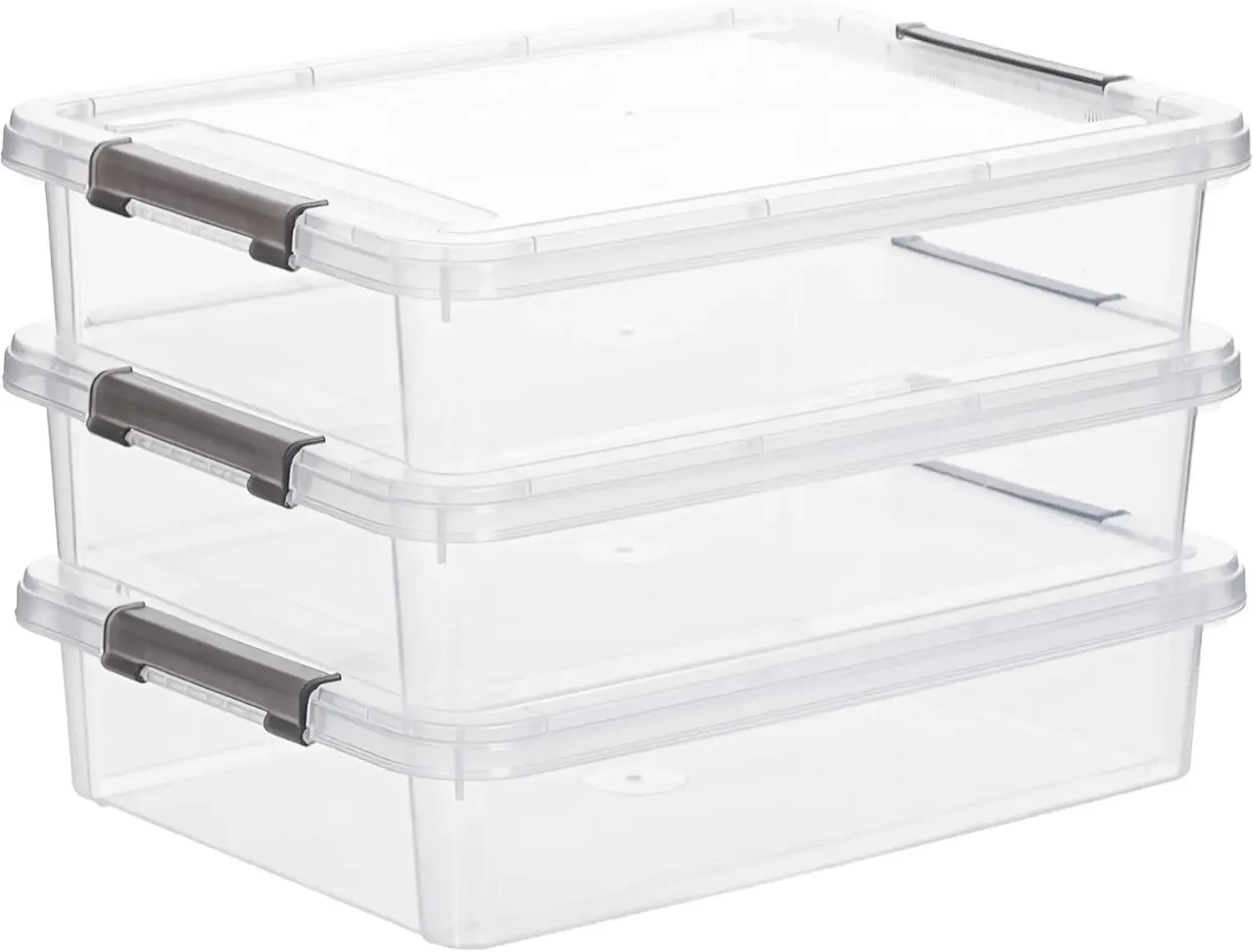 3-Pack Clear Plastic Storage Bins with Latching Lids, Stackable for A4 Paper, Photos, Documents - Portable Organizer Peaceful Pleasures Health and Wellness United States