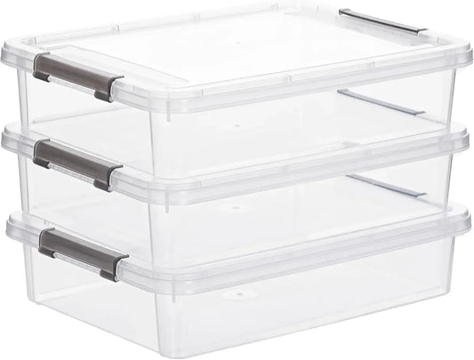 3-Pack Clear Plastic Storage Bins with Latching Lids, Stackable for A4 Paper, Photos, Documents - Portable Organizer Peaceful Pleasures Health and Wellness United States
