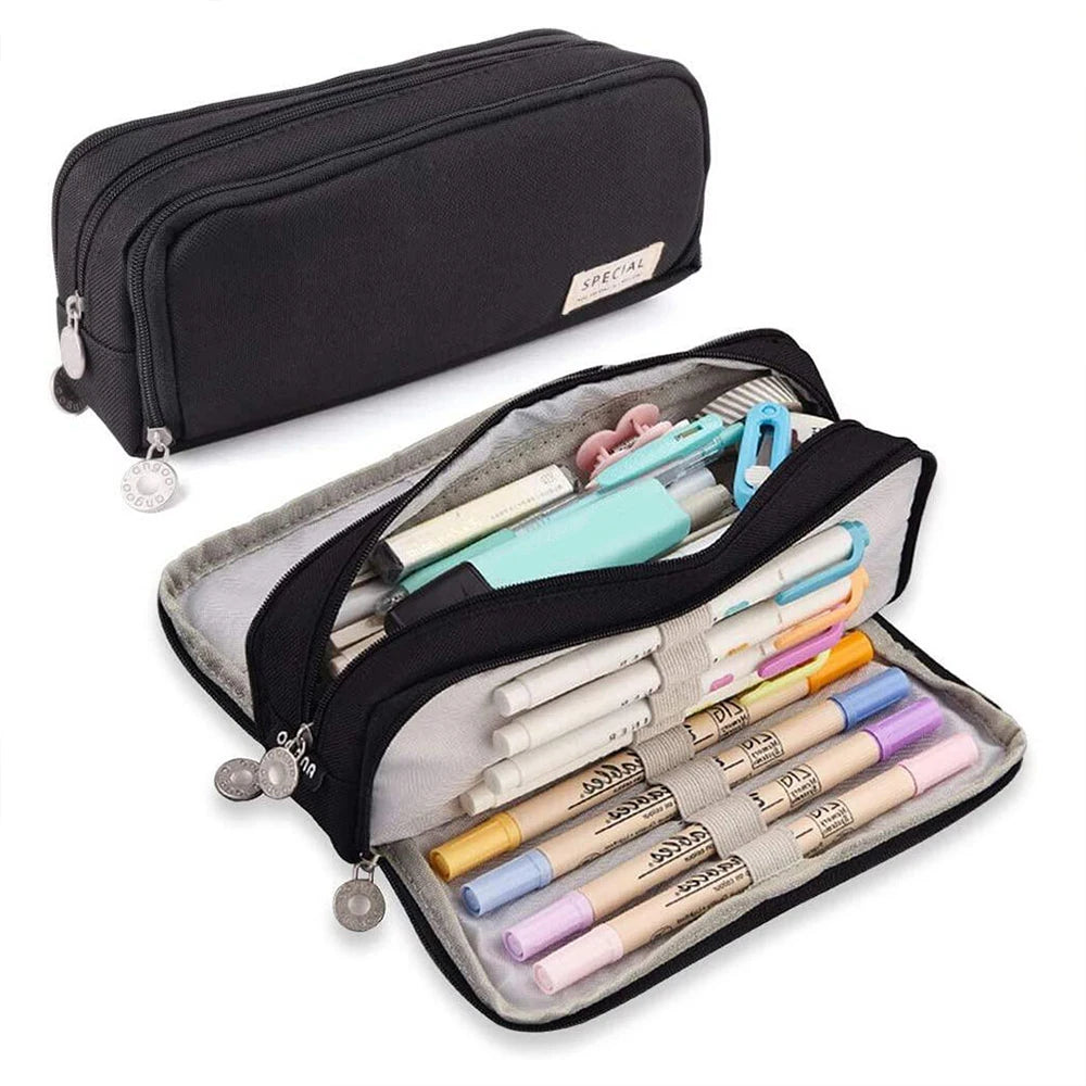 Large 3-Compartment Pencil Case | School & Office Pen Organizer