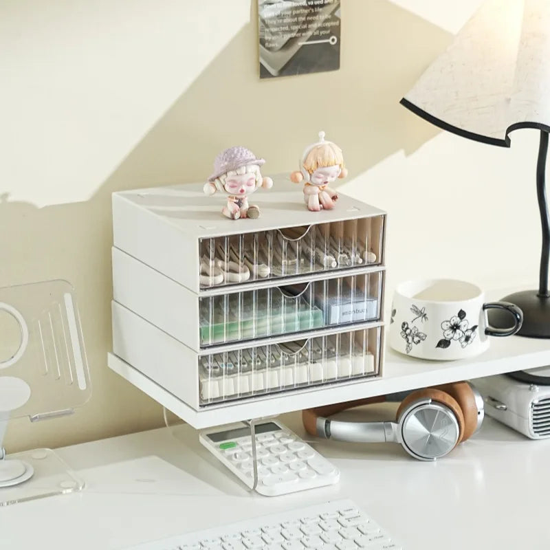 Stackable Drawer Organizer Multi-Functional Storage Box Large Capacity Desktop Stationery Holder Space-Saving Drawer Cabinet Peaceful Pleasures Health and Wellness 3L Grey