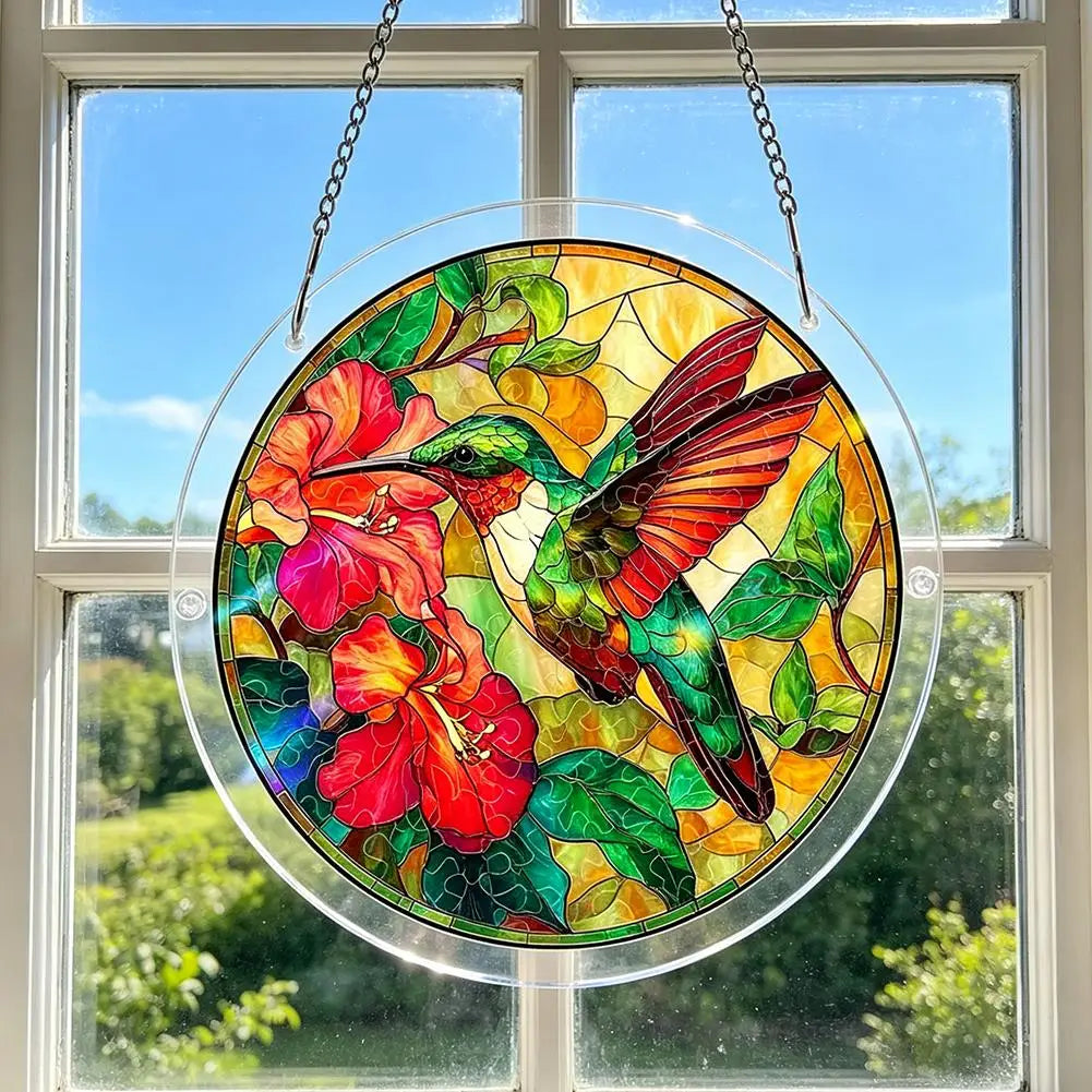 Stained Glass Acrylic Hummingbird Suncatcher Window Hanging
