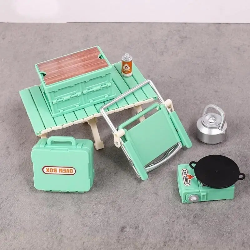 Miniature Camping Chair & Table Set | Dollhouse Figurine