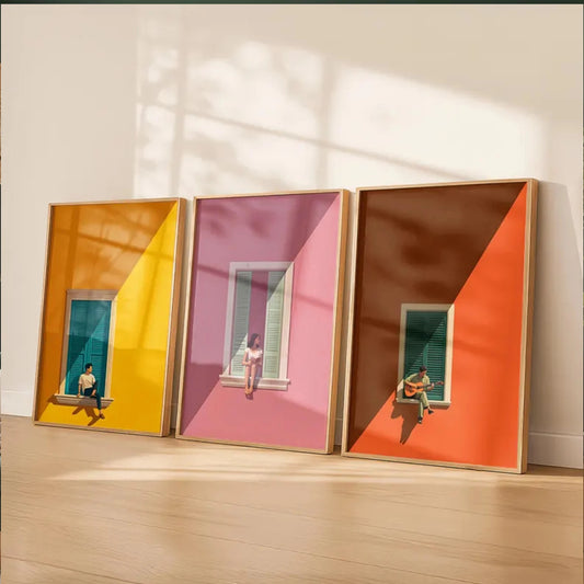 3pcs Modern Window Sill Triptych Wall Art Print Canvas Painting Poster Picture For Living Room,Bedroom Home Decor Peaceful Pleasures Health and Wellness G5095-3pcs 40x60cm Unframed