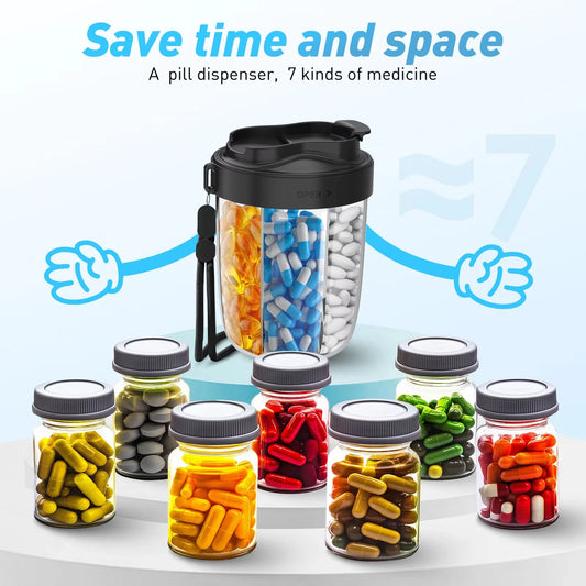 7 Grids Large Pill Box Cases for Travel A Month Pill Organizer Pill Dispenser for Tablets Vitamins Medicine Fish Oils Sub-packed Peaceful Pleasures Health and Wellness