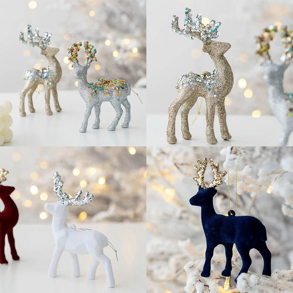 Glittering Christmas Reindeer Sculpture – Elk Deer Ornament Decor