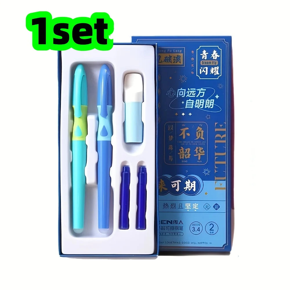 1 Set of Blue Fountain Pens, Heat-Sensitive Erasable Pens for Elementary School Students, Gift Box, Gift, Prize, Reward, Ideal Gift for Practicing Calligraphy and Writing, Smooth Writing, Comfortable Grip Peaceful Pleasures Health and Wellness 1 Set