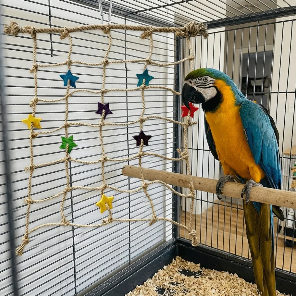 Colorful Parrot Climbing Net Bird Swing Rope Toy with Hook