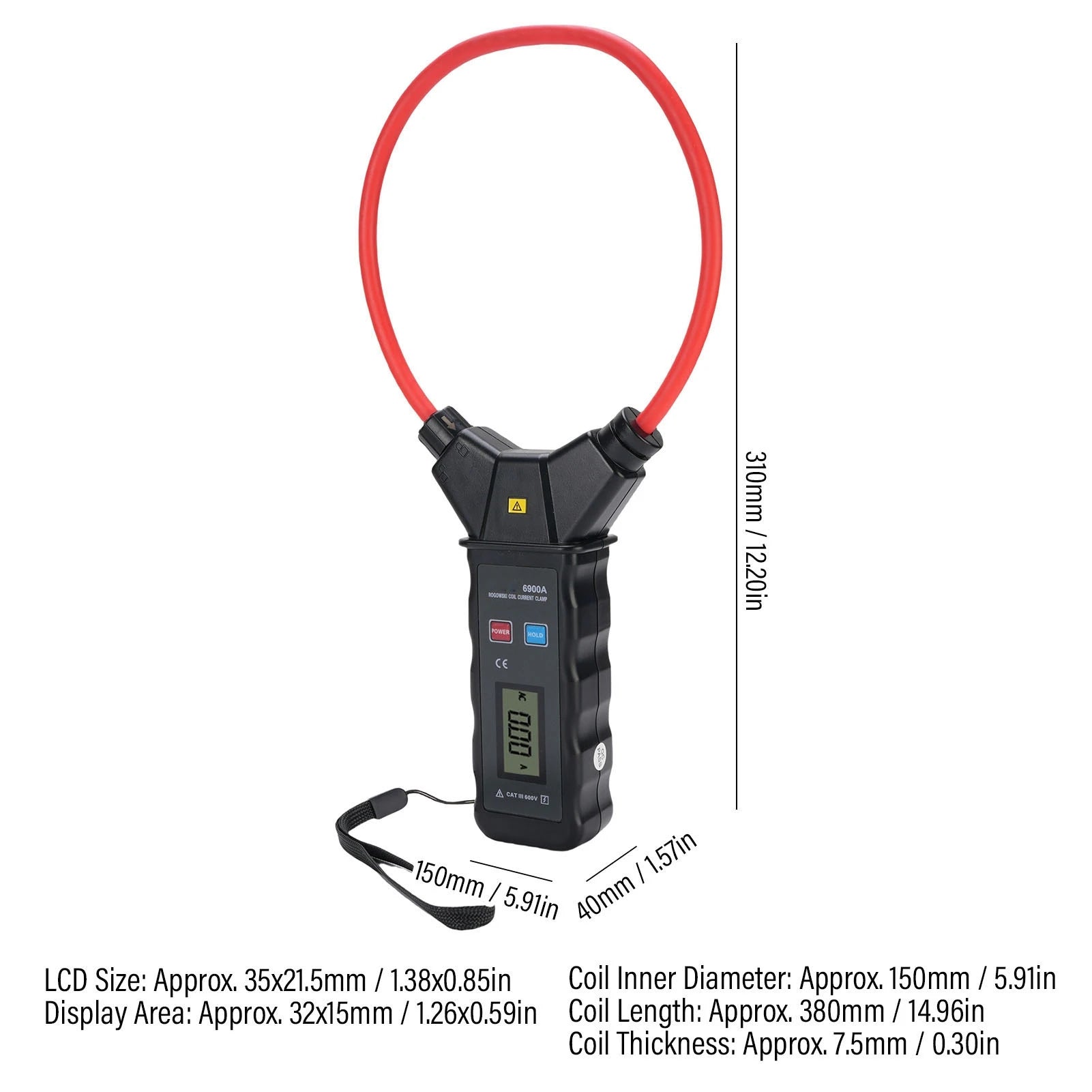 AC Current Clamp Meter Strong Anti Interference Backlit LCD Display Peak Hold Flexible Coil Current Clamp Meter for Industrial Peaceful Pleasures Health and Wellness