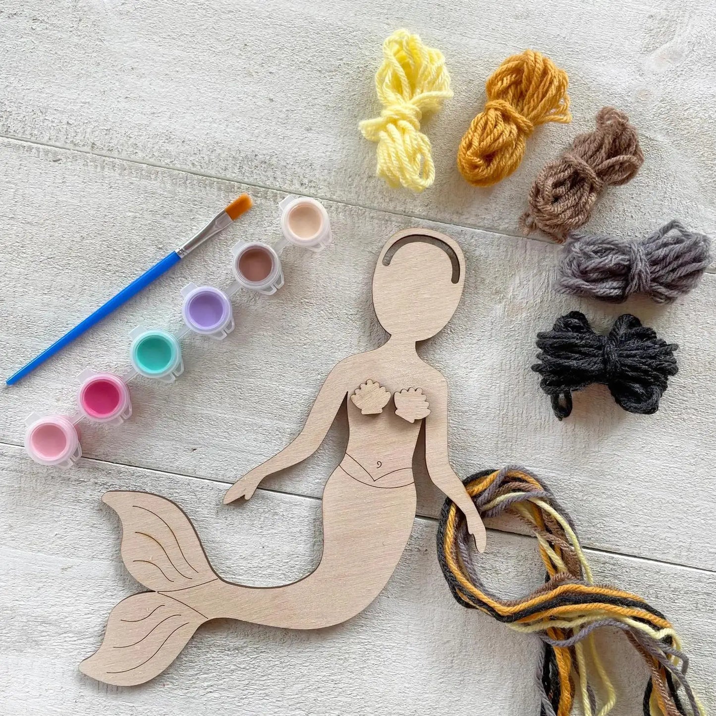 Mermaid Self-Portrait Craft Kit 3-Pack | Paint & Yarn Included