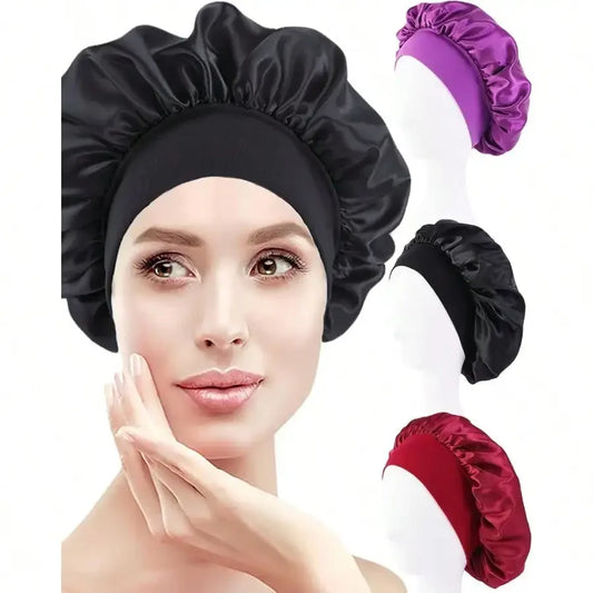 Wide-Brim Satin Sleep Cap for Women – Hair Care Bonnet Satin Sleep Cap Peaceful Pleasures Health and Wellness