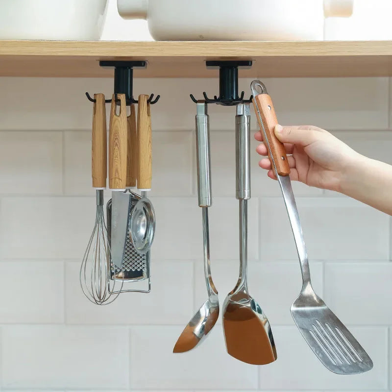 Kitchen Hooks Rotating Storage Rack Without Punching Wall-Mounted Kitchenware Supplies Gods Multifunctional Shelves Peaceful Pleasures Health and Wellness