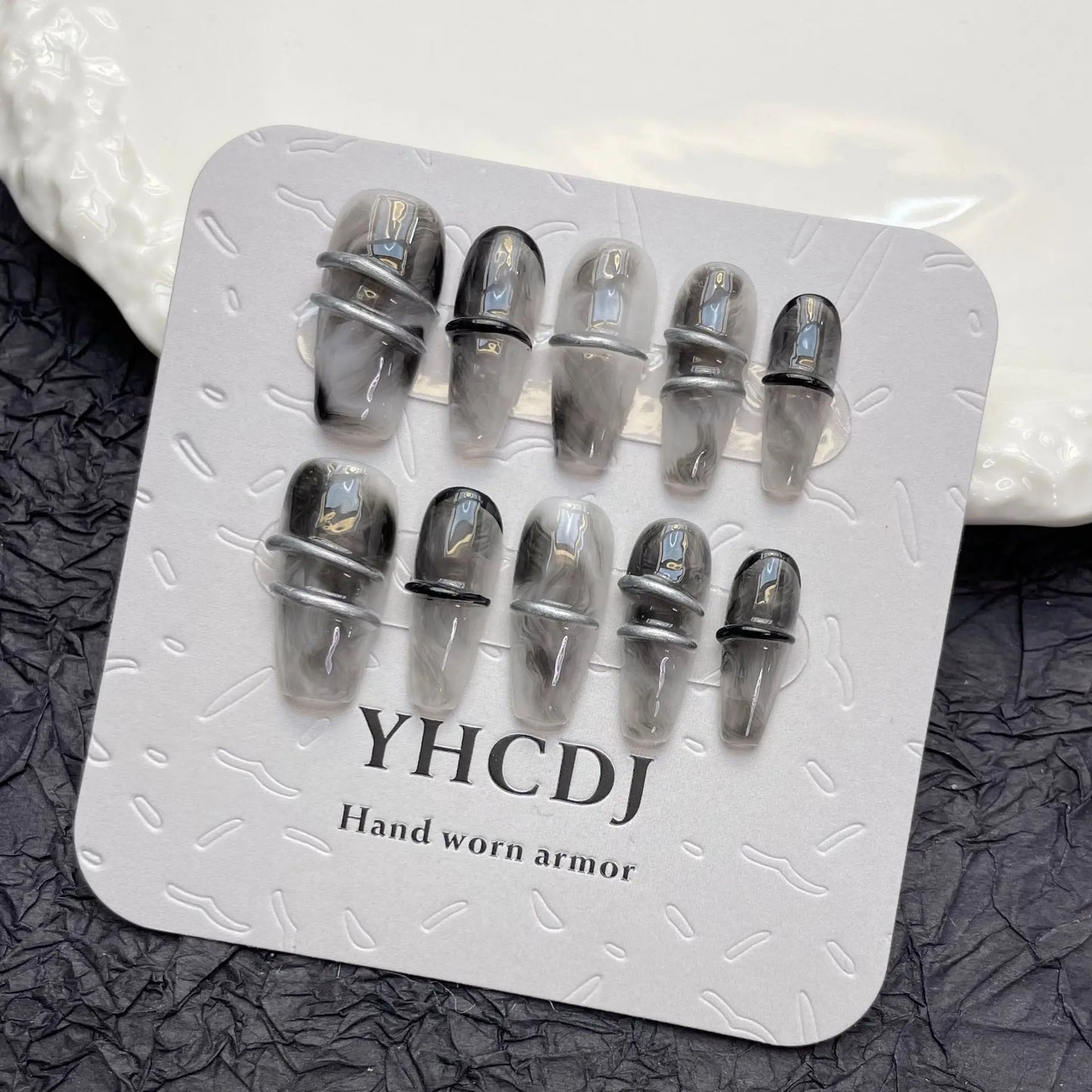Handmade Press on Nails Dark Gothic Ink Hand Drawn Fake Nails for Women Girl Wearable Spice Girl Long Ballet False Nail Tips Peaceful Pleasures Health and Wellness XS