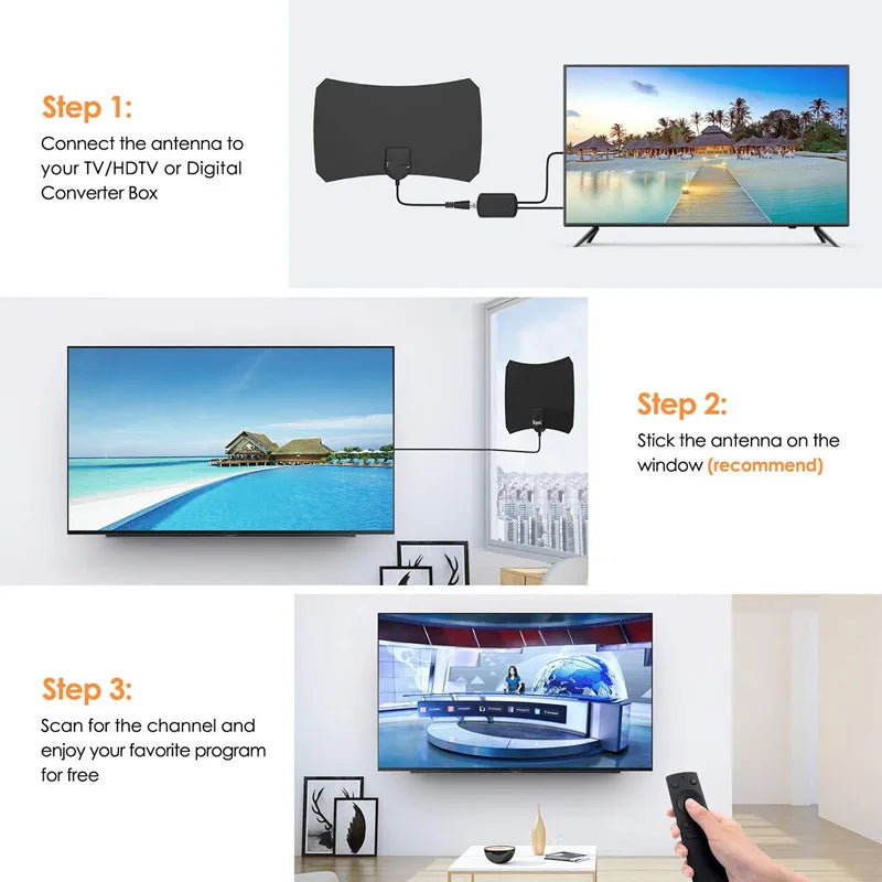 4K HD Amplified Flat TV Antenna – Free Digital HDTV Channels