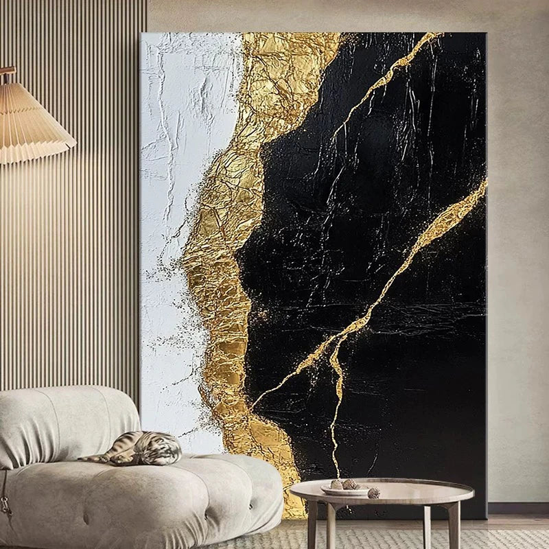 Handmade Canvas Oil Painting Abstract Gold And Black Hanging Picture Wall Art Texture Poster Living Room Porch Hotel Decor Mural Peaceful Pleasures Health and Wellness