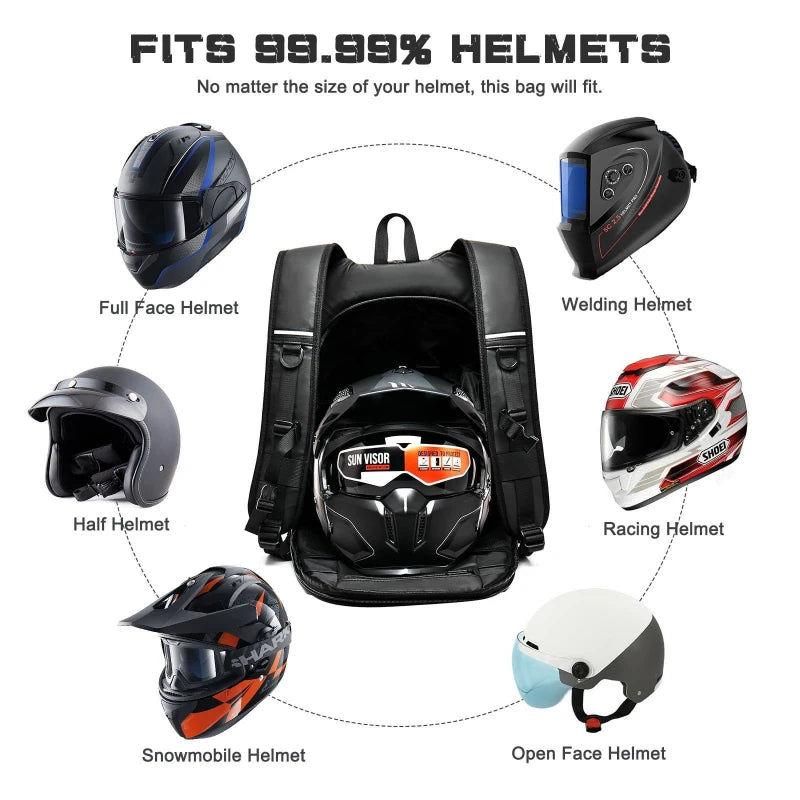 Waterproof Motorcycle Backpack | Helmet Storage, Reflective Strip