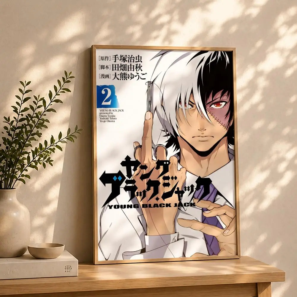 Black Jack Anime Poster – HD Self-Adhesive Waterproof Wall Art Anime Wall Poster Peaceful Pleasures Health and Wellness White3 50X70cmNoframe