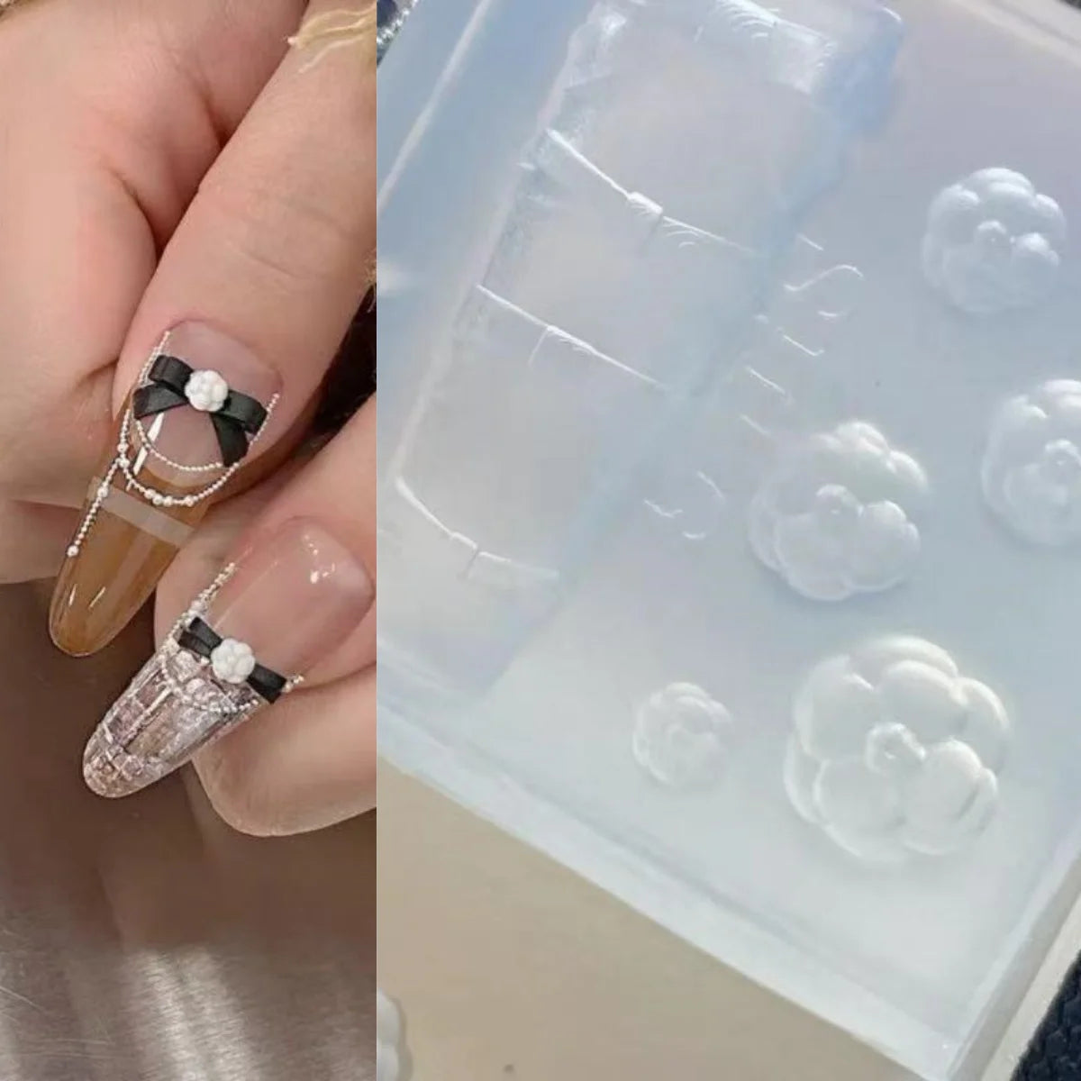 Sweet Bowknot 3D Silicone Nail Mold Camellia Flower Nails Templates DIY Nail Art Decoration Manicure Design Tool For Nail Charms Peaceful Pleasures Health and Wellness