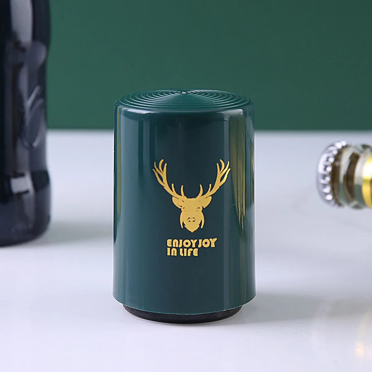 1Pcs Automatic Beer Bottle Opener Stainless Steel Press Lid Beer Corkscrew Tools Portable Bar Gadgets Wine Cap Opener Kitchen Peaceful Pleasures Health and Wellness Green antlers