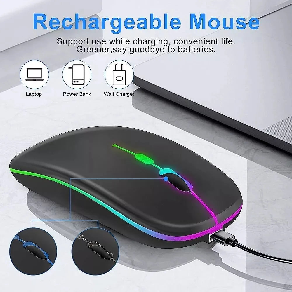 LED Bluetooth-compatible Wireless Mouse 2.4GHz Slim Rechargeable Silent Mice RGB Ergonomic Gaming mouse for Computer Laptop PC Peaceful Pleasures Health and Wellness